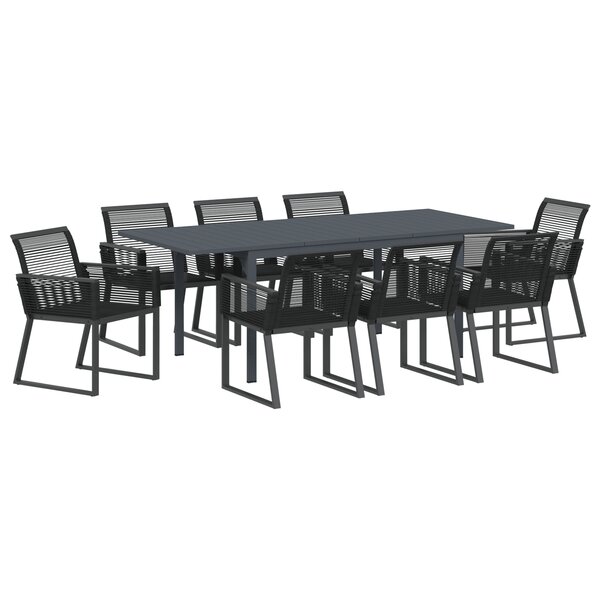 Ensemble de Salle à Manger de Jardin 9 Pièces Noir Poly Rattan vidaXL