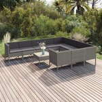 vidaXL Salon de jardin 11 Pièces avec coussins Résine tressée Gris