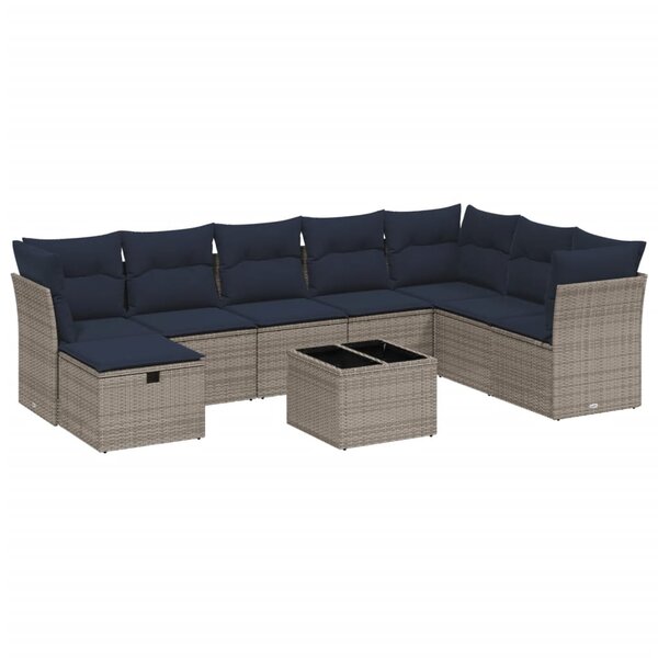vidaXL Salon de jardin 9 Pièces avec coussins gris résine tressée