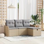 vidaXL Ensemble de canapé de jardin 4 Pièces Beige Poly rotin