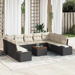 vidaXL Ensemble de canapé de jardin 10 Pièces Noir Poly rotin
