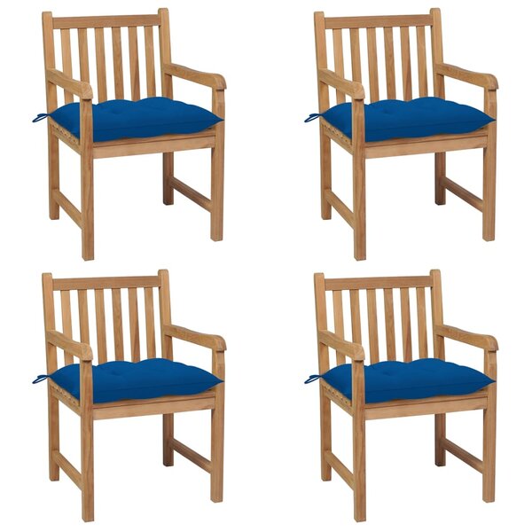 vidaXL Chaises de jardin lot de 4 et coussins bleu Bois de teck solide