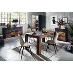 Buffet bas INDY 4 Portes et 1 Tiroir - Mélaminé bois vieilli et gris mat - 178 x 40 x 77 cm