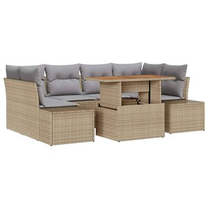 vidaXL Ensemble de canapé de jardin 7 Pièces Beige Poly rotin