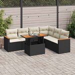 vidaXL Salon de jardin avec coussins 7 Pièces noir résine tressée acacia