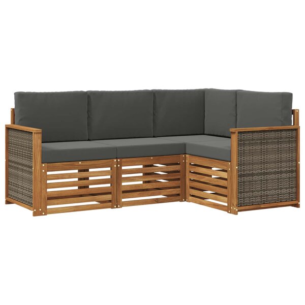 vidaXL Ensembles de canapés avec coussin 4 Pièces Bois d'Acacia Massif