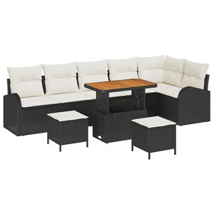 vidaXL Ensemble de canapé de jardin avec coussin 9 Pièces Noir et Crème