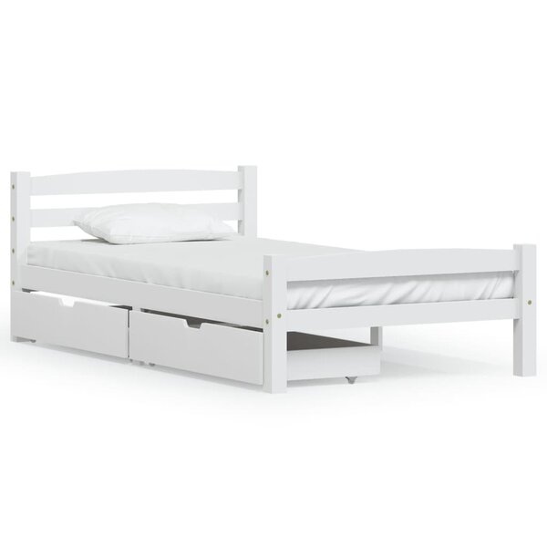 vidaXL Cadre de lit avec 2 tiroirs Blanc Bois de pin massif 100x200 cm