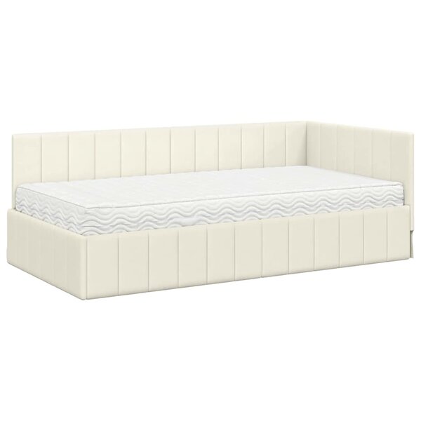 vidaXL Cadre de lit d'angle avec matelas Crème 90 x 200 cm Velours