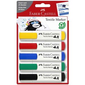 Blister 5 marqueurs textile couleurs basiques faber-castell