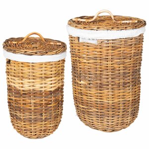 vidaXL Panier à linge avec couvercle GENDT 2 pc Brun Naturel