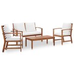 vidaXL Salon de jardin avec coussins 4 Pièces Bois d'acacia solide