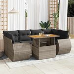 vidaXL Salon de jardin avec coussins 7 Pièces gris résine tressée