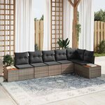 vidaXL Canapé de jardin 6 pièces avec coussins gris en poly rotin et acacia