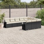 vidaXL Salon de jardin 10 Pièces avec coussins noir résine tressée