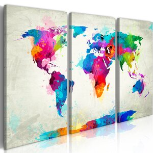 Tableau - world map: an explosion of colors l x h en cm 90x60