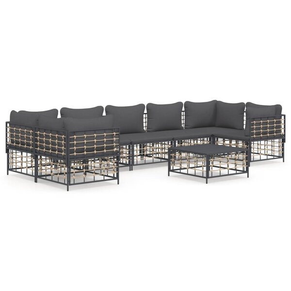vidaXL Salon de jardin 8 Pièces avec coussins anthracite résine tressée