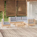 vidaXL Salon de jardin 6 Pièces avec coussins gris Bois de pin