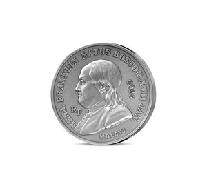 Benjamin Franklin et le Génie ailé - Monnaie de 25€ Argent Haut relief