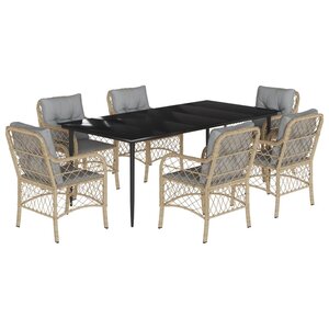 vidaXL Ensemble à manger de jardin coussins 7 Pièces mélange beige rotin
