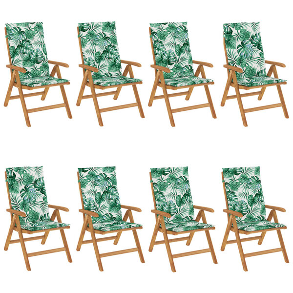vidaXL Chaises de jardin inclinables et coussins lot de 8 teck solide
