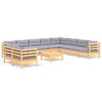 vidaXL Salon de jardin 11 Pièces avec coussins gris Bois de pin solide