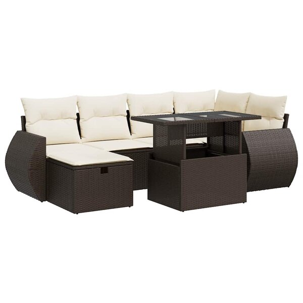 vidaXL Salon de jardin avec coussins 7 Pièces marron résine tressée