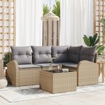 Ensemble de canapé de jardin 5 pièces vidaXL avec coussins en rattan poly noir