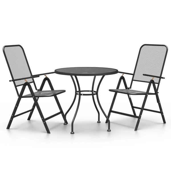 vidaXL Ensemble à manger de jardin 3 Pièces Maille Métal Anthracite