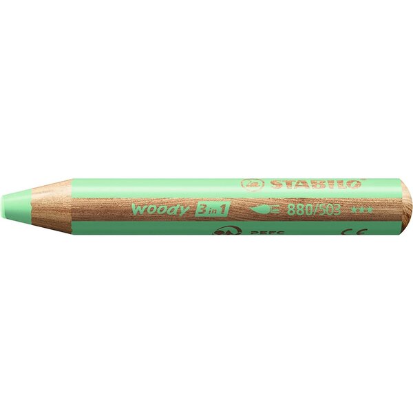 Crayon multi-talents woody 3en1  rond  vert pastel x 5 stabilo