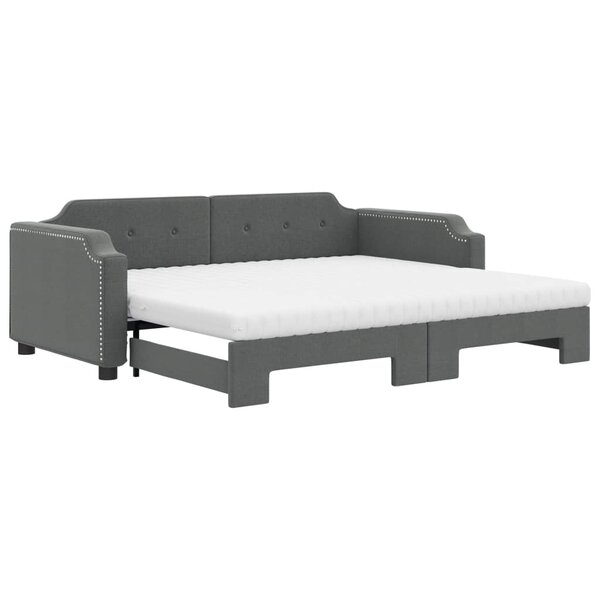 vidaXL Lit de jour avec gigogne et matelas gris foncé 80x200 cm tissu
