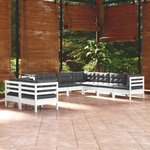 vidaXL Salon de jardin 9 Pièces avec coussins blanc bois de pin massif