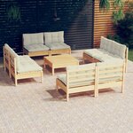 vidaXL Salon de jardin 9 Pièces avec coussins crème bois de pin