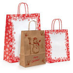 Lot de 50: sac kraft noël  flocons à poignées torsadées 36x44,5x14 cm