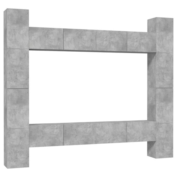 vidaXL Ensemble de meubles TV 8 Pièces Gris béton Bois d'ingénierie