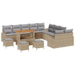 Ensemble de Canapés de Jardin vidaXL 14 Pièces avec Coussins Beige Rotin Synthétique Acacia