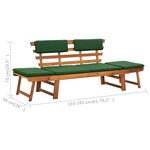 vidaXL Banc de jardin avec coussins 2-en-1 190 cm Bois solide d'acacia