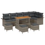 Ensemble de canapé de jardin de 10 pièces avec coussins Gris Poly Rotin Acacia vidaXL