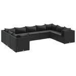 vidaXL Salon de jardin 9 Pièces avec coussins Noir Résine tressée