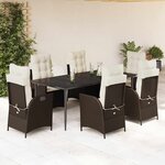 vidaXL Ensemble à manger de jardin et coussins 7 Pièces marron rotin