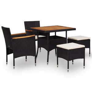vidaXL Mobilier d'extérieur 5 Pièces Noir Résine tressée et bois d'acacia