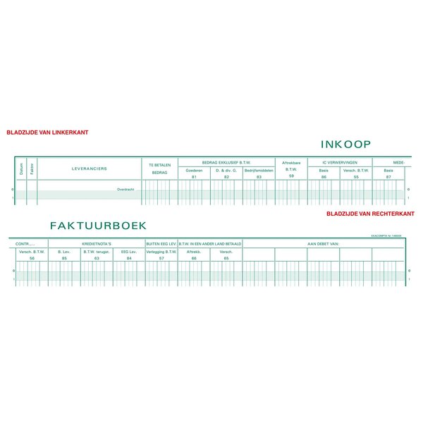 Piqûre Tva Entrées - Texte Nl - 31 Lignes - Avec Feuille D'identification - Blanc - Exacompta