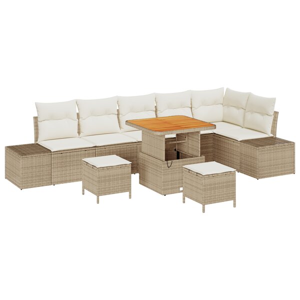 Canapés de jardin vidaXL 9 pièces avec coussins beige rotin acacia