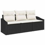 vidaXL Ensemble de canapé de jardin avec coussin 3 Pièces Noir  Crème