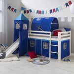 Lit bleu mi-haut 90x200 cm avec tour toboggan matelas