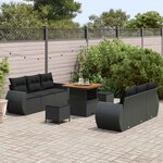 vidaXL Ensemble de canapé de jardin avec coussin 9 Pièces Noir polyrotin