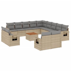 vidaXL Salon de jardin et coussins 14 Pièces mélange beige résine tressée