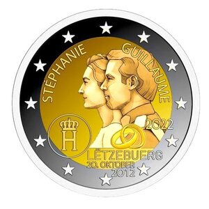 Pièce de monnaie 2 euro commémorative Luxembourg 2022 – 10 ans du mariage grand-ducal