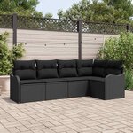 vidaXL Ensemble de canapé de jardin avec coussin 5 Pièces Noir Poly rotin