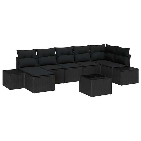 vidaXL Ensemble de canapé de jardin avec coussin 8 Pièces Noir polyrotin